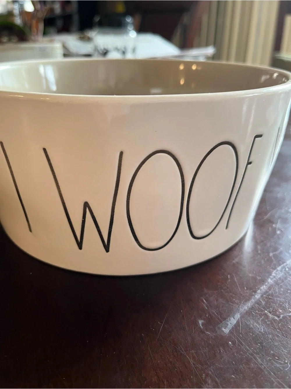 Rae Dunn White Ceramic Pet Bowl  I Woof You” black letters